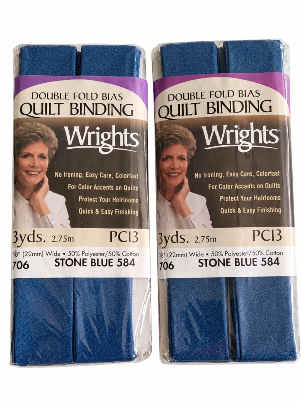 Wrights Stone Blue 584 Double Fold Quilt Binding 7/8” x 3 Yards Lot of 2
